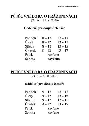 Půjčovní doba o prázdninách